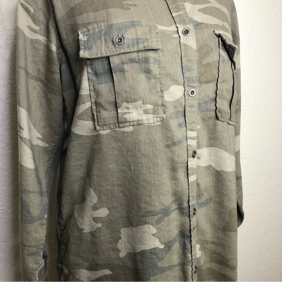 Rails army green gray camo linen blend button shirt dress size Small - Picture 3 of 16